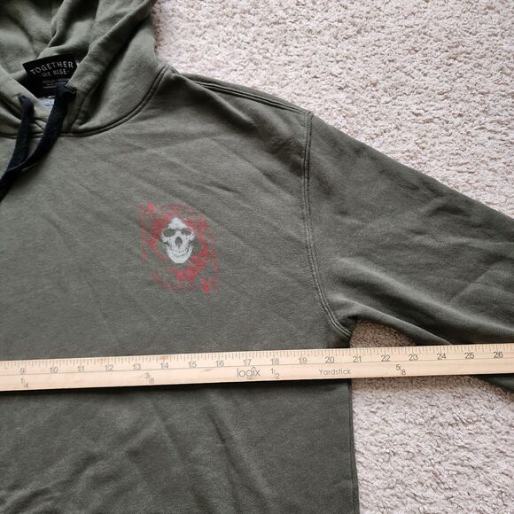 Sullen Art Hoodie Mens M Army Green Pullover Skulls Tattoo Sweatshirt Buckle - Picture 6 of 10